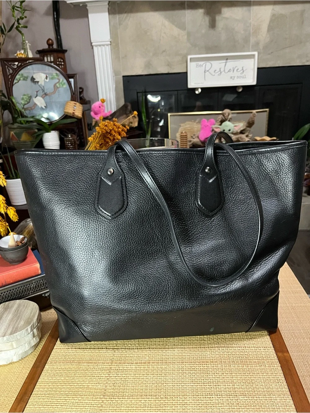 Michael Kors Black Pebbled Leather Large Tote with MK Charm